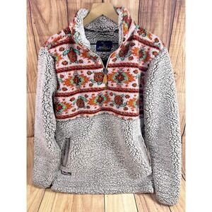 Simply Southern Pullover Women's Gray Pink Aztec Geometric Fleece 1/4 Zip  Small